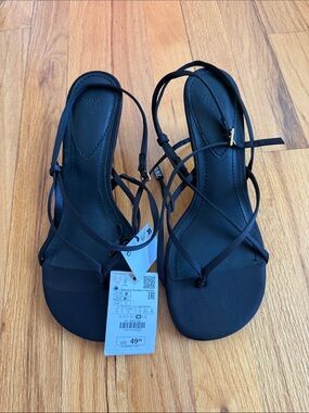 Zara Black Lace-Up Strappy Sandals